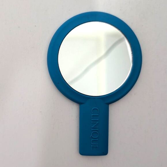 Vtg Clinique Mini Handheld Double Sided Purse Mirror Blue Purse 4.5" - Picture 5 of 7